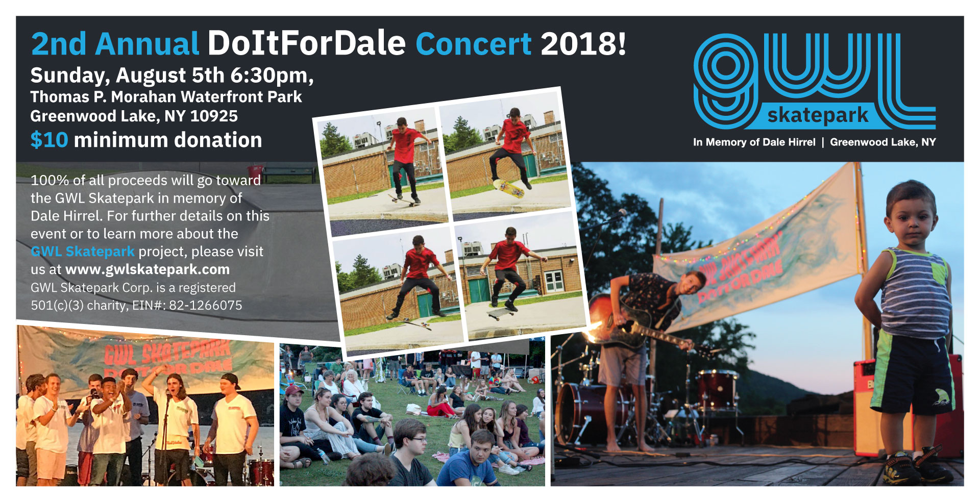 GWLSkatepark fundraising event, 2nd Annual DoItForDale Summer Concert