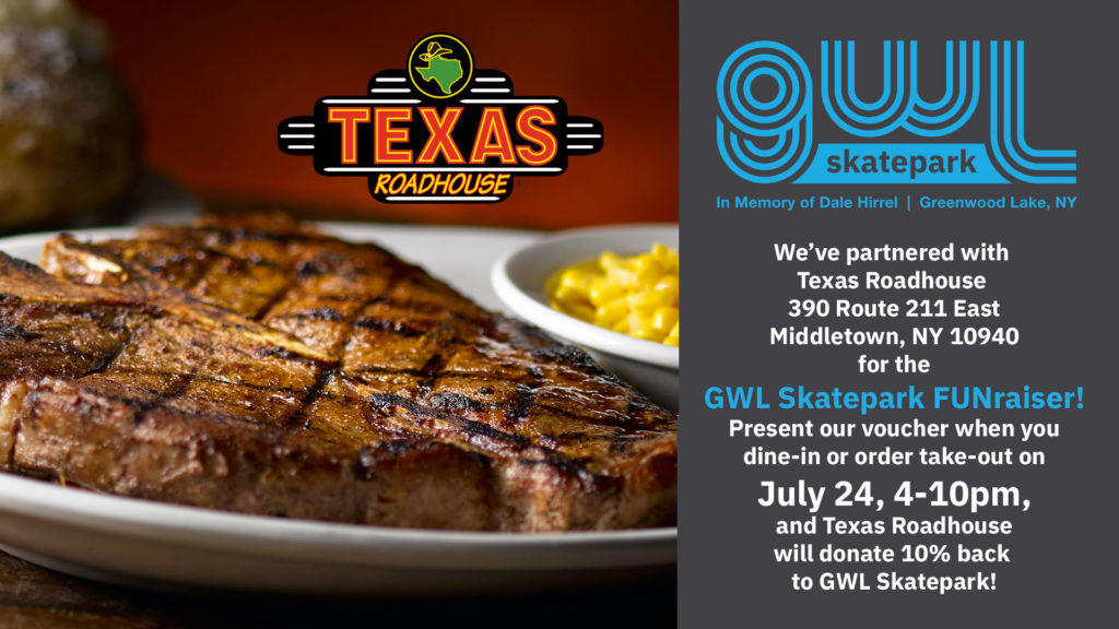 GWLSkatePark fundraising event, Texas Roadhouse, FUNraiser